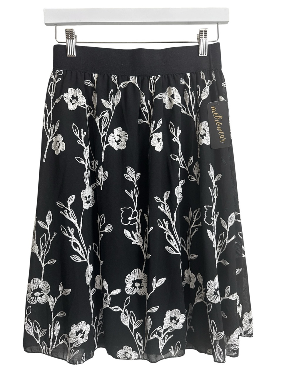 Metrowear Black Floral Embroidered A-Line Skirt